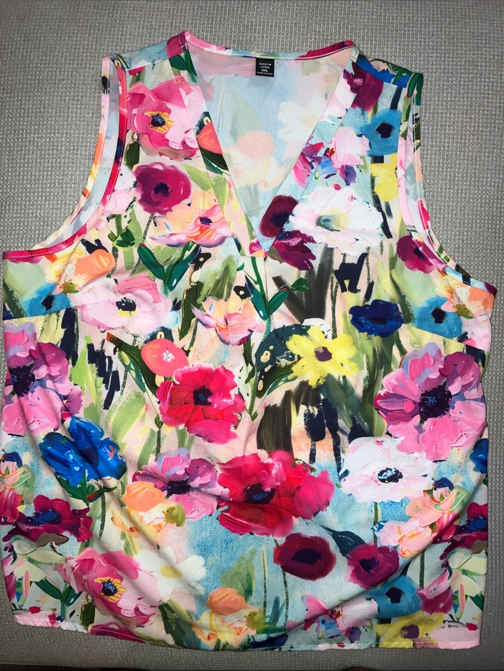 SHEIN Curve Pastel Floral Print Top - Pink, Blue, Green